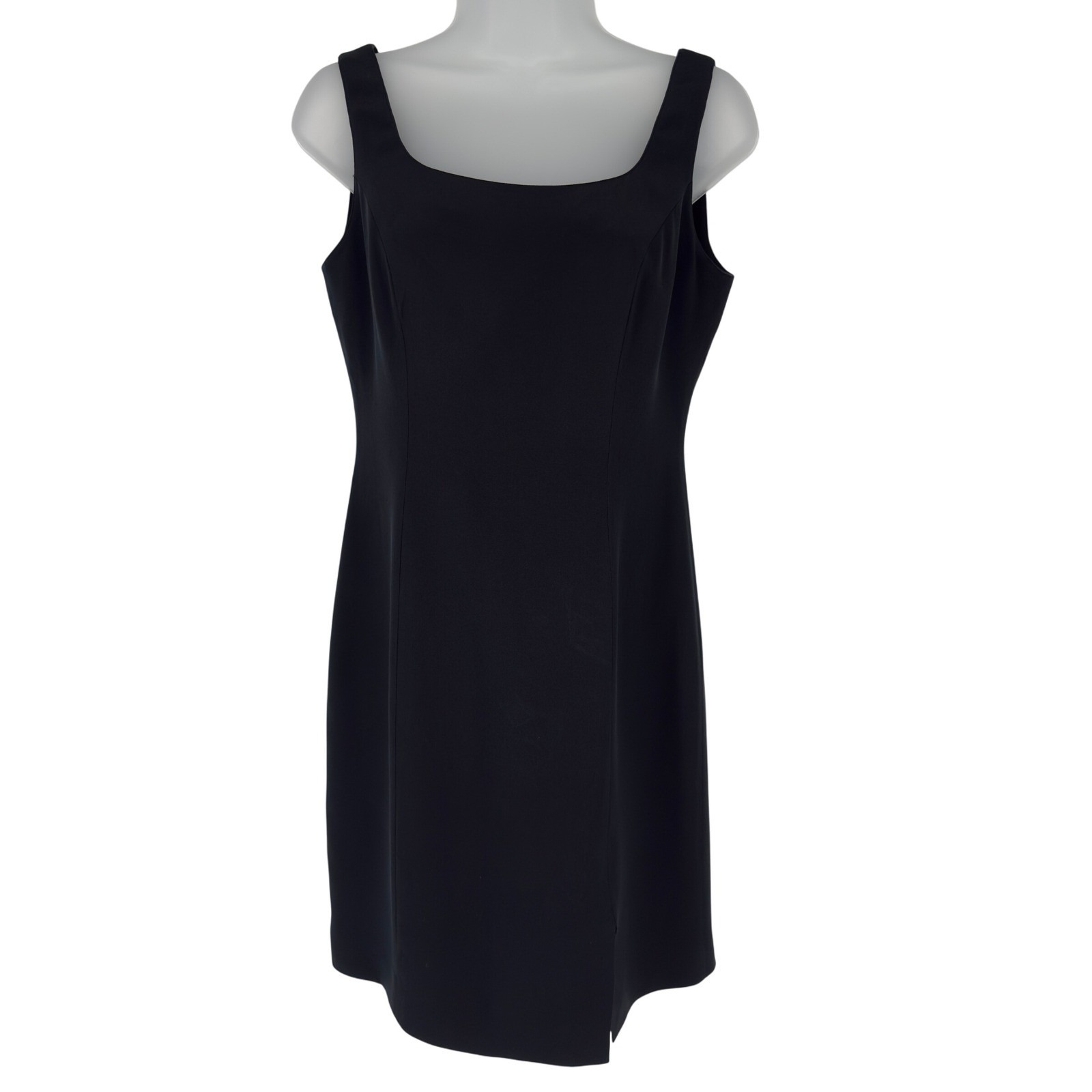 Hugo Buscati Black Silk Sheath Dress 6 Square Neck Slit